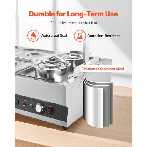Electric Soup Warmer, Two 6.34QT Pots & Four 1/2 Pans, Stainless Steel Commercial Food Warmer with 86~185?°F Adjustable Temp, 1500W Bain Marie with Cover, Soup Station for Restaurant, Buffet - Image 5
