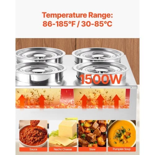 Electric Soup Warmer, Four 6.34QT Stainless Steel Round Pot with 86~185?°F Adjustable Temp, 1500W Commercial Bain Marie with Anti-dry Burn and Reset Button, Soup Station for Restaurant, Buffet - Image 2