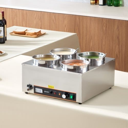 Electric Soup Warmer, Four 6.34QT Stainless Steel Round Pot with 86~185?°F Adjustable Temp, 1500W Commercial Bain Marie with Anti-dry Burn and Reset Button, Soup Station for Restaurant, Buffet - Image 7