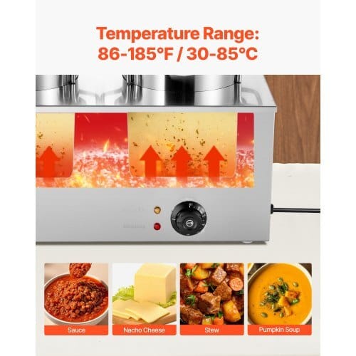 Electric Soup Warmer, Two 6.34QT Stainless Steel Round Pot with 86~185?°F Adjustable Temp, 1200W Commercial Bain Marie Compatible with Pans, Soup Station for Restaurant, Buffet - Image 2
