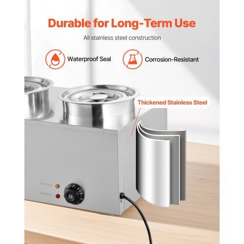 Electric Soup Warmer, Two 6.34QT Stainless Steel Round Pot with 86~185?°F Adjustable Temp, 1200W Commercial Bain Marie Compatible with Pans, Soup Station for Restaurant, Buffet - Image 5