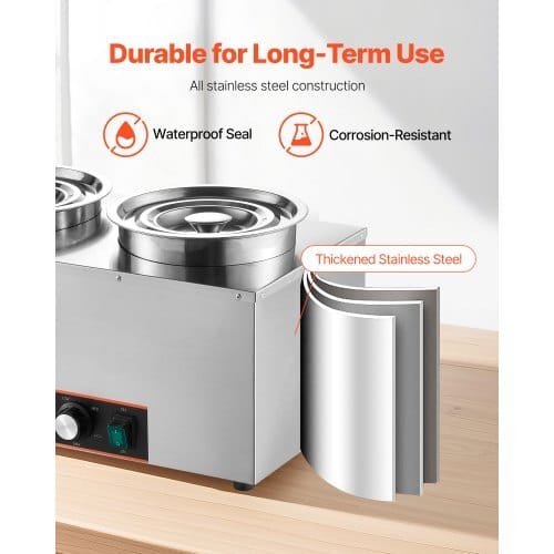 Electric Soup Warmer, Three 6.34QT Stainless Steel Round Pot with 86~185?°F Adjustable Temp, 1500W Commercial Bain Marie with Anti-dry Burn and Reset Button, Soup Station for Restaurant, Buffet - Image 5