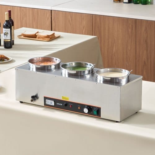 Electric Soup Warmer, Three 6.34QT Stainless Steel Round Pot with 86~185?°F Adjustable Temp, 1500W Commercial Bain Marie with Anti-dry Burn and Reset Button, Soup Station for Restaurant, Buffet - Image 7