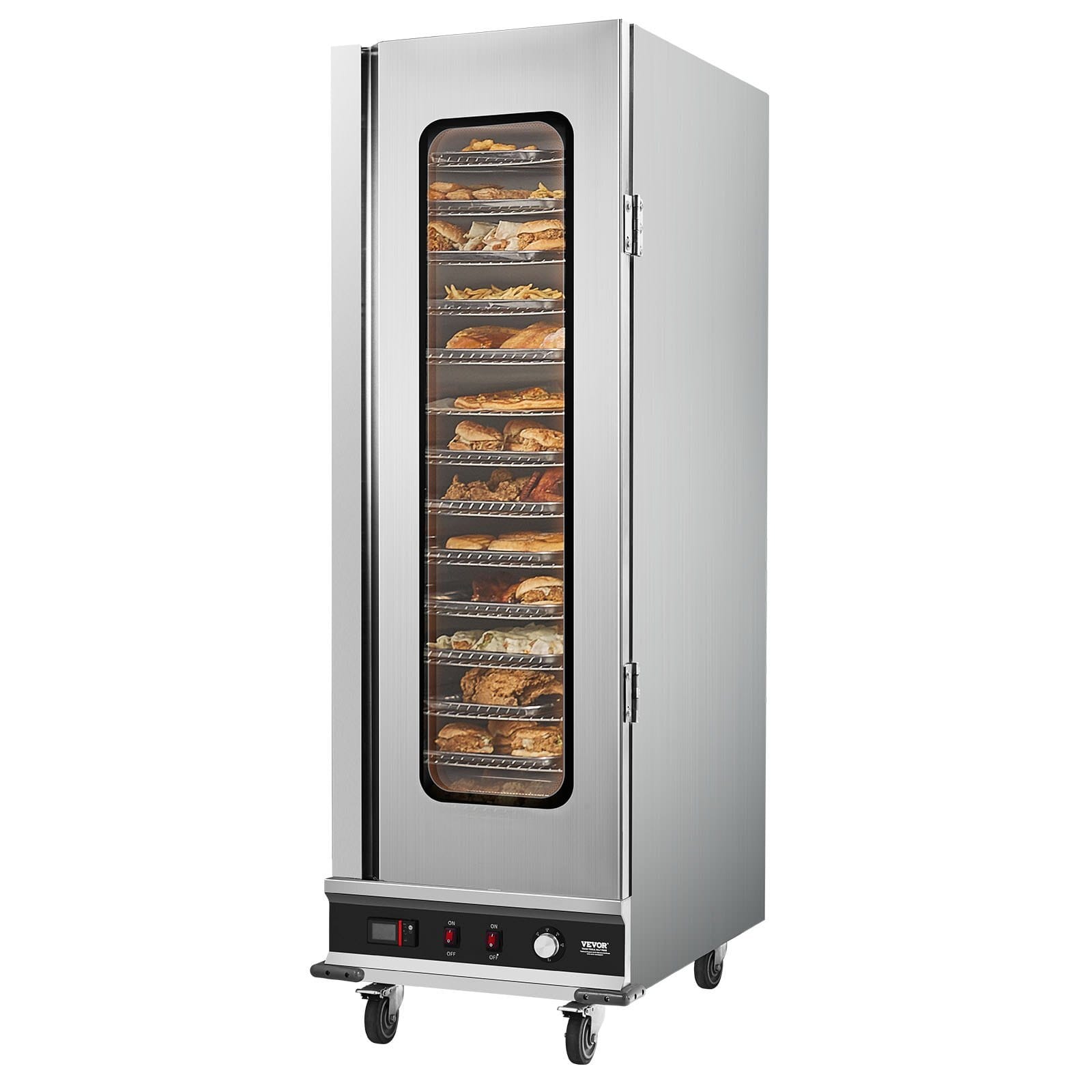 Hot Box Food Warmer, 16-Tier Large Concession Warmer with Water Tray, Glass Single-door and Adjustable Shelves, Stainless Steel Food Warmer Cabinet, Ideal for Storing Pizza, Chicken, Restaurant