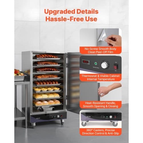 Electric Hot Box Food Warmer, 8-Tier Commercial Warming Cabinet with Water Tray, Single-Door and Adjustable Shelves, Stainless Steel Food Warmer Cabinet, for Restaurant, Kitchen, Pizza, Chicken - Image 5