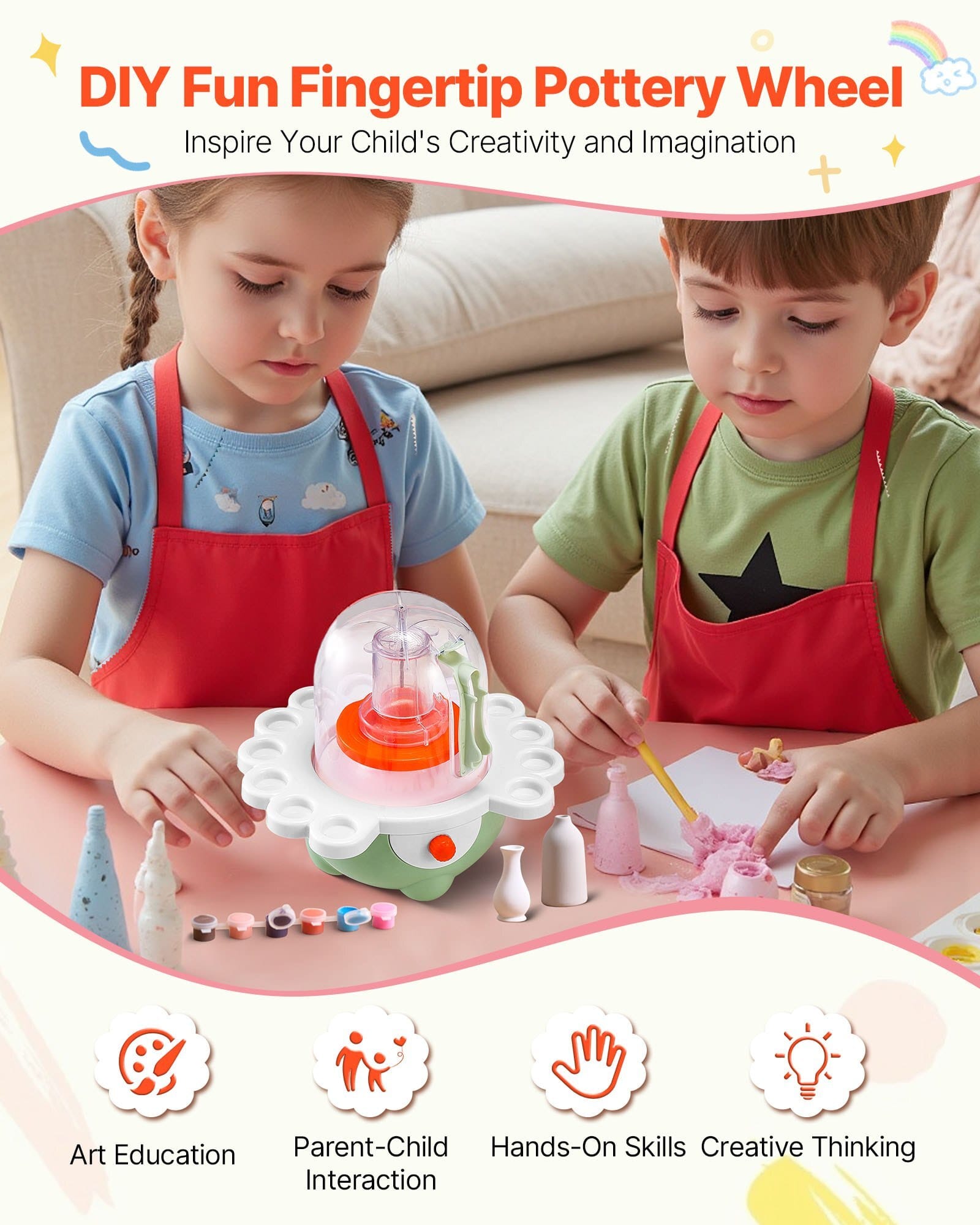 Mini Pottery Wheel, 2 in and 3 in Turntables, Adjustable Speed, Electric Clay Wheel for Kids and Beginners, Complete Pottery Set with Clay Sculpting Tools, Gift for Boys and Girls, Green