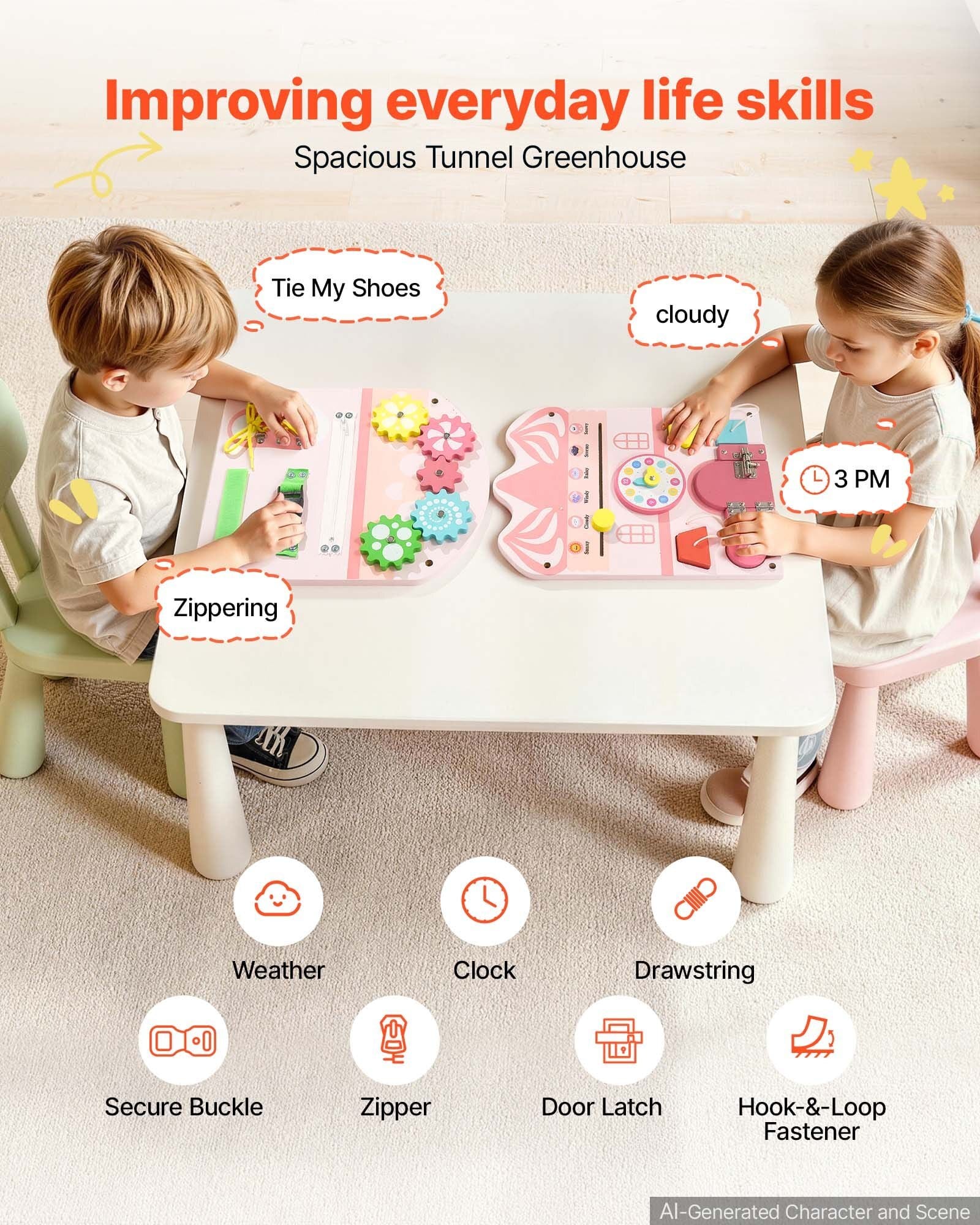 Wall Busy Board, 14-in-1 Castle Montessori Sensory Activity Panels, Learning Activity Center for Daycare, Classroom, Playroom, and Home, Sturdy Wooden Educational Toys, with Mounting Hardware