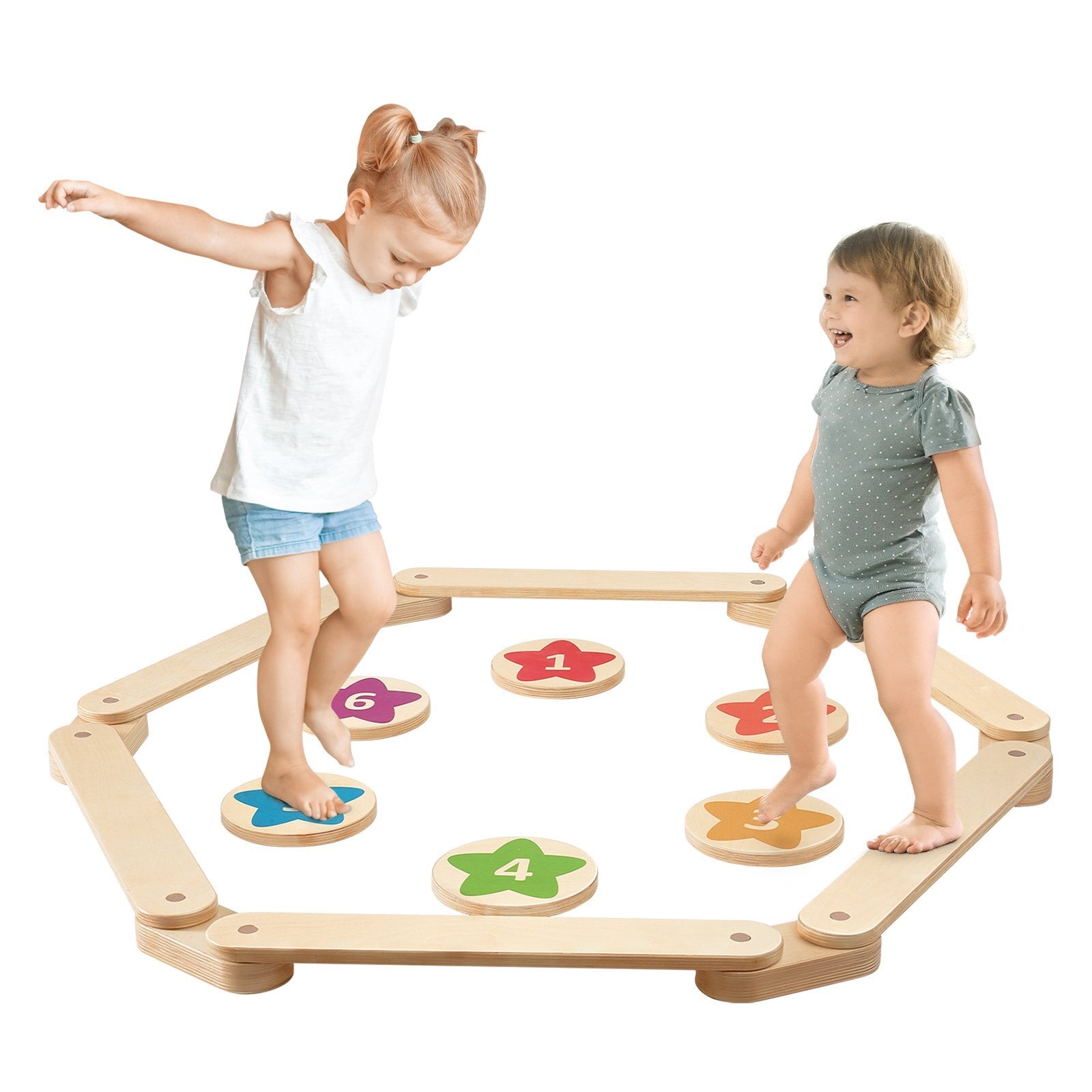 Balance Beam Stepping Stones, 6 PCS Wooden Toddler Balance Boards, Montessori Toy for Kids 2-6, Build Coordination and Gross Motor Skills, Gymnastics Course Indoor & Outdoor for Girls Boys Gift