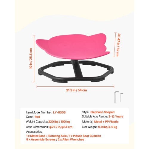Kids Swivel Chair, 220 lbs Capacity, Elephant Shape Sensory Spinning Chair, Autistic Kids Sensory Toy Seat with Non-Slip Metal Base, Toddler Sit & Spin Seat for Coordination Balance Focus, Red - Image 6