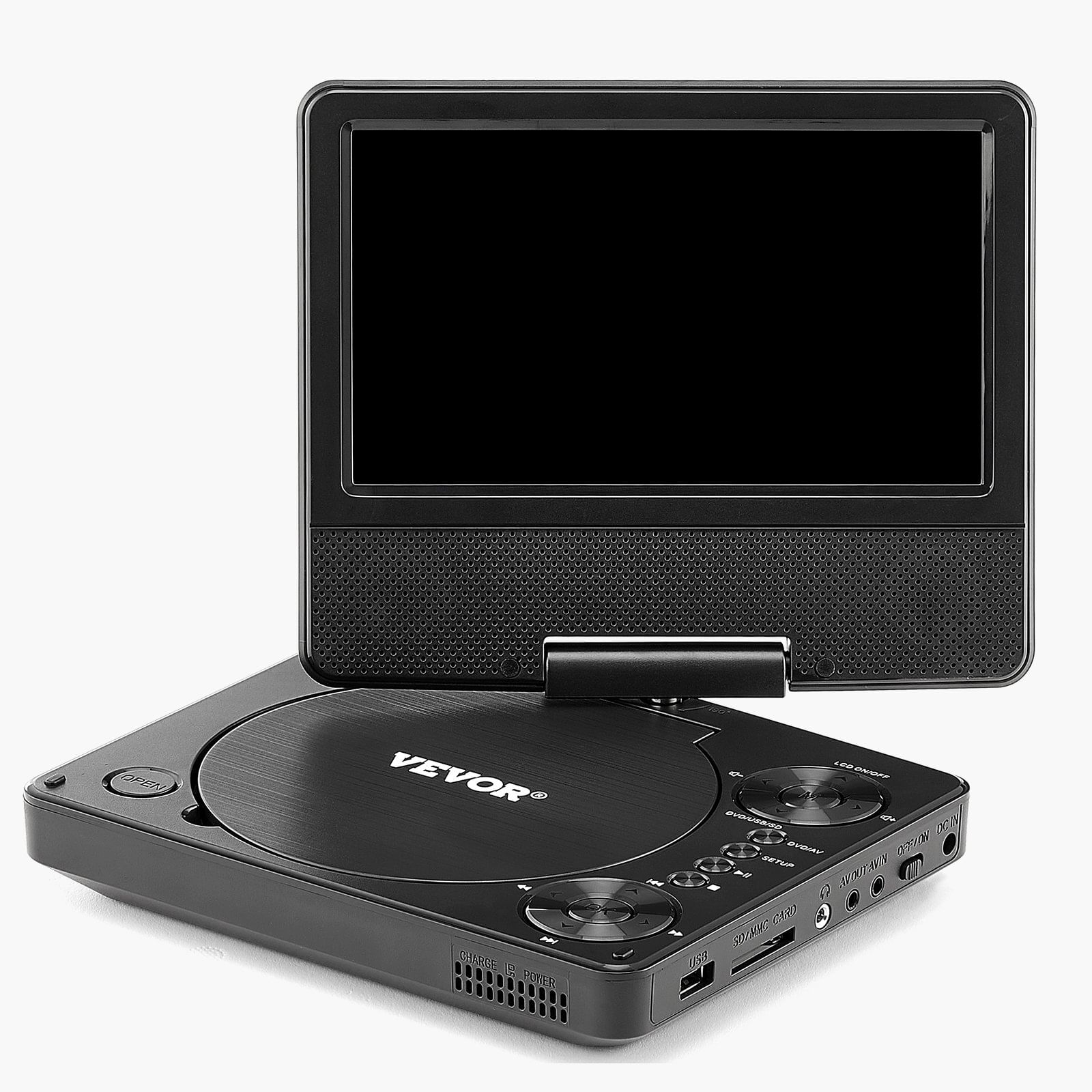 Portable DVD Player, 7 inch HD Swivel Display Screen, 4 Hours Built-in Rechargeable Battery, Dual Speakers, Support Sync TV/USB/SD Card/CD/DVD, Car Charger, AC Power Adapter, Remote Control