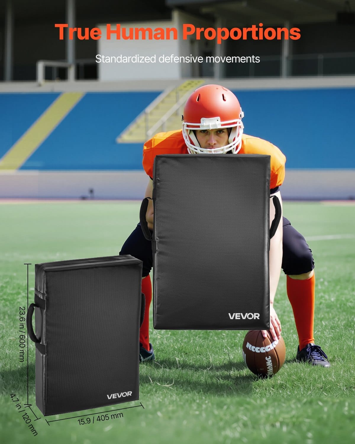 Football Blocking Dummy, 24x16 in Blocking Pads, Kick Shield Pad with Handles, High-Density Sponge Tackle Dummies, Heavy Duty Training Equipment for Basketball Hockey Lacrosse, Black, 1PCS - Image 2