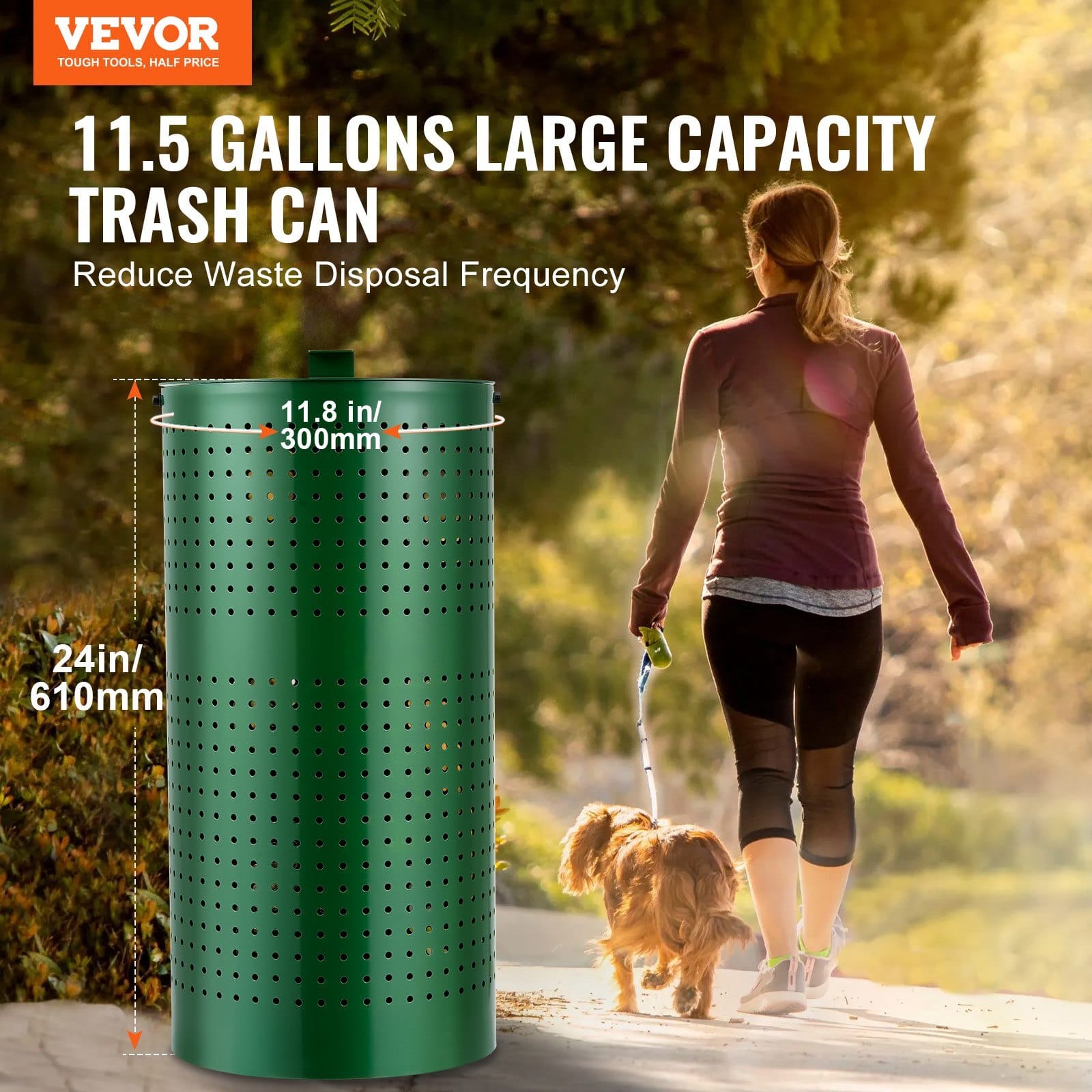 Dog Poop Trash Can with 50 Liner Bags, 11.5 Gallons Outdoor Dog Waste Bin with Lid & Liner Clip for Pet Waste Station, Dog Waste Disposal Container for Garden Backyard Park - Image 2