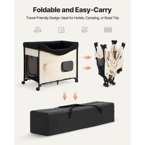 Elevated Lounge Pet Bed, Foldable Bunk Dog Bed with 600D Oxford Cloth and Dutch Velvet, Portable Raised Cot with Wheels, Side Storage Bags, and Carry Bag for Cats & Dogs, XL, Beige - Image 5