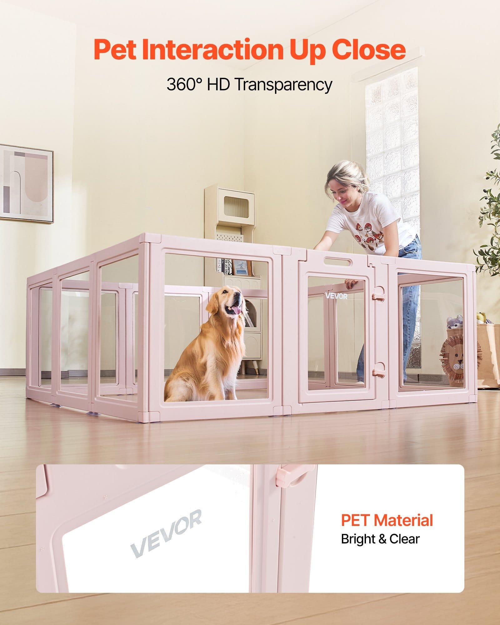 Dog Whelping Box, 60x59x23 in Transparent Plastic Dog Whelping Pen for X-Large Sized Dogs, Waterproof Puppy Playpen with Windows & Door Lock, Easy to Clean, Durable Indoor Pet Dogs Cats Birth Kit