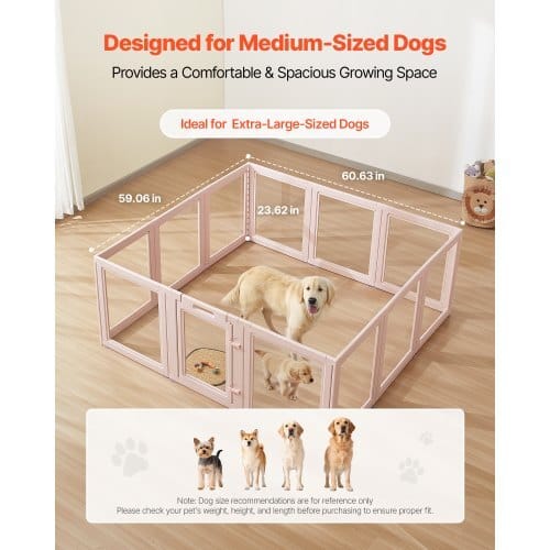 Dog Whelping Box, 60x59x23 in Transparent Plastic Dog Whelping Pen for X-Large Sized Dogs, Waterproof Puppy Playpen with Windows & Door Lock, Easy to Clean, Durable Indoor Pet Dogs Cats Birth Kit - Image 4