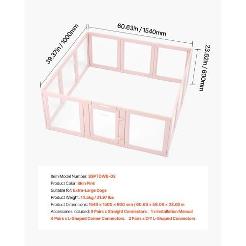 Dog Whelping Box, 60x59x23 in Transparent Plastic Dog Whelping Pen for X-Large Sized Dogs, Waterproof Puppy Playpen with Windows & Door Lock, Easy to Clean, Durable Indoor Pet Dogs Cats Birth Kit - Image 6