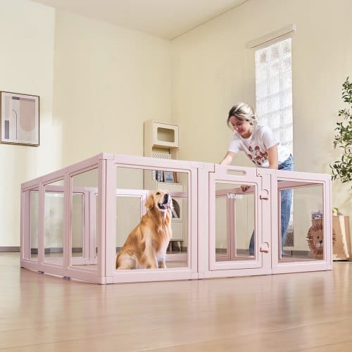 Dog Whelping Box, 60x59x23 in Transparent Plastic Dog Whelping Pen for X-Large Sized Dogs, Waterproof Puppy Playpen with Windows & Door Lock, Easy to Clean, Durable Indoor Pet Dogs Cats Birth Kit - Image 7
