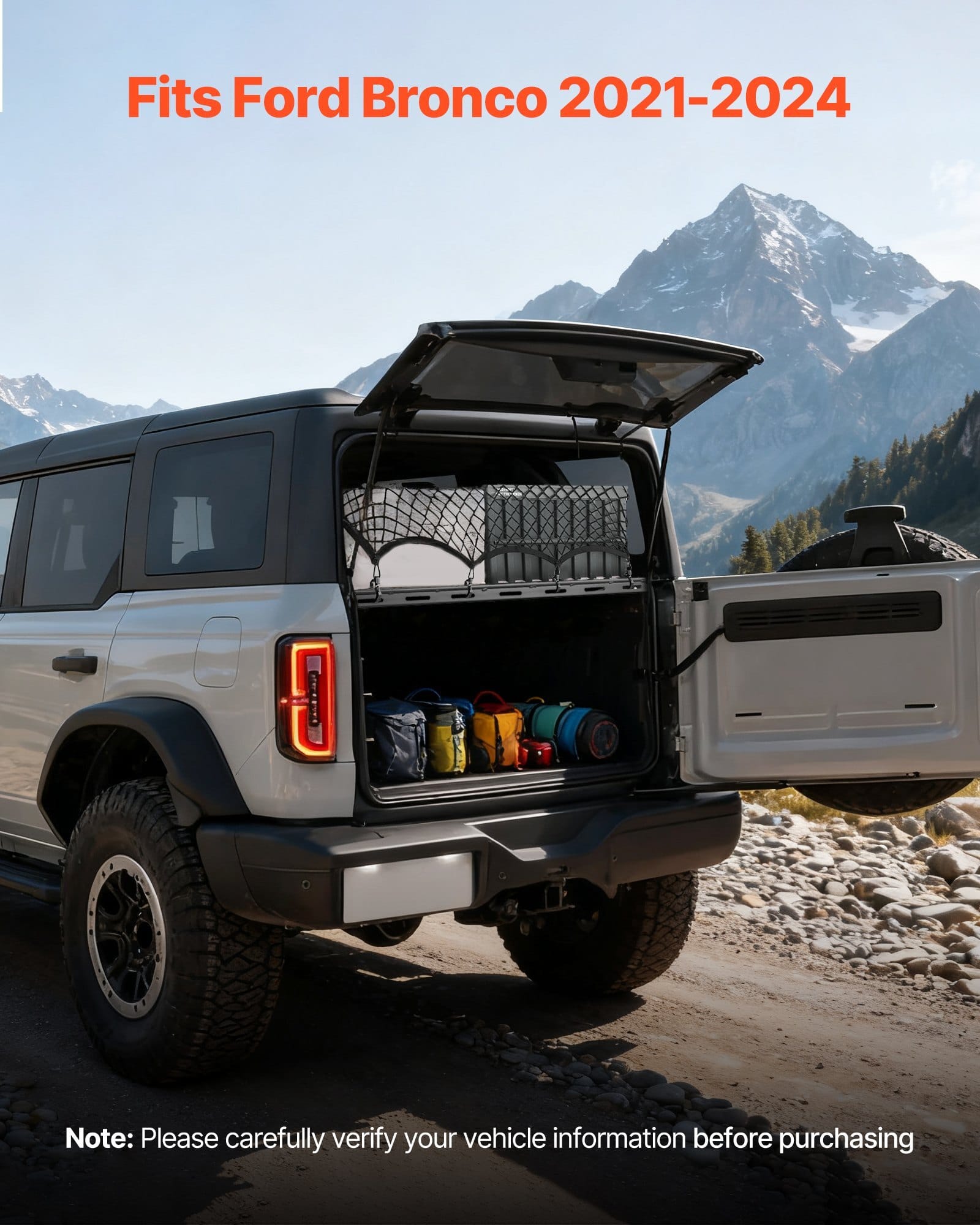Rear Trunk Cargo Rack, for 2021-2026 Ford Bronco 4 Door Hardtops (Exclude Bronco Sport), 300 lbs Capacity, Carbon Steel Basket Tray Interior Storage Luggage Carrier with Net, Back Shelf Stand Organizer for Camping Trip Gear, Black