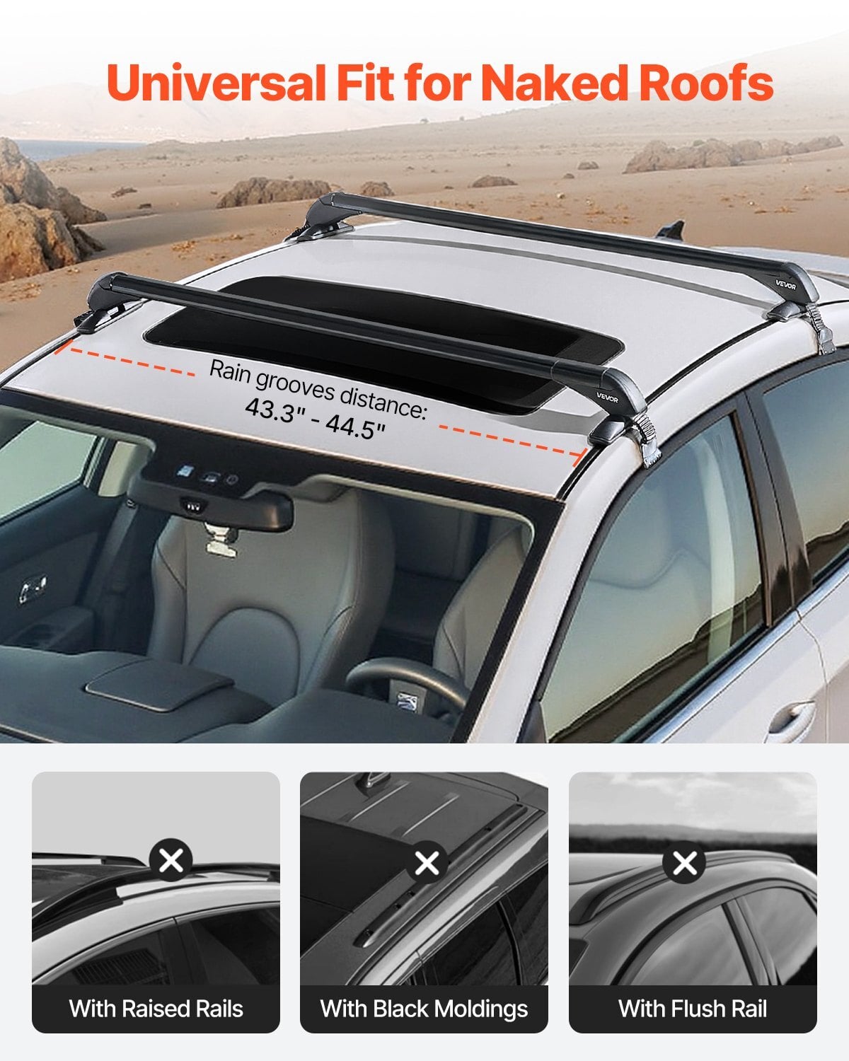 Roof Rack Cross Bars, Universal Fit for Naked Roofs Without Raised Rails/Flush Rail/Black Moldings, 165 LBS Capacity, Lockable Heavy Duty Aluminum Crossbar Racks Roof Rail Rooftop Luggage Canoe - Image 2