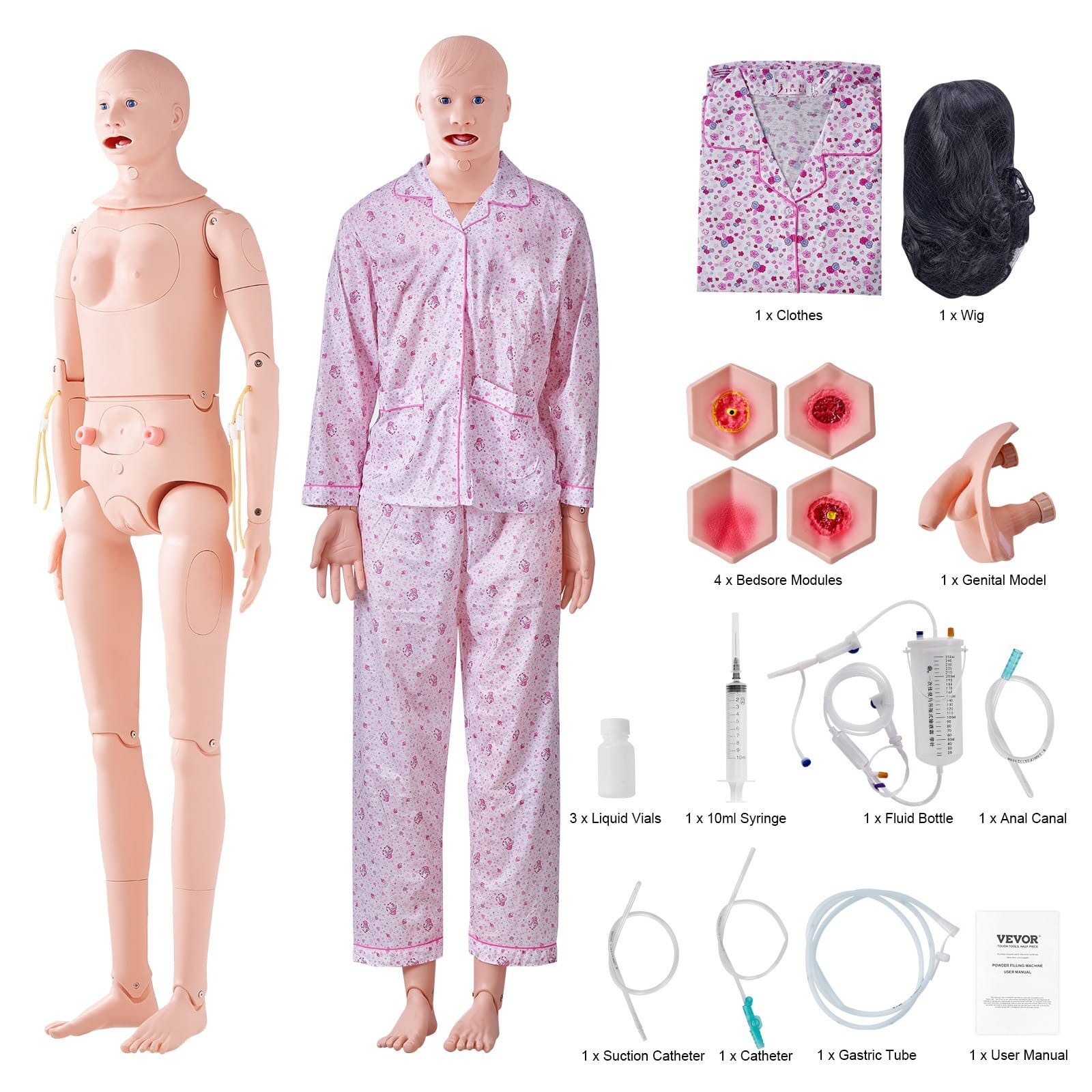 Nursing Training Manikin, Male/Female Life Size Demonstration Human Manikin for Nursing Training, Multifunctional Education Teaching Model, PVC Anatomical Mannequin Body Care Simulator Model