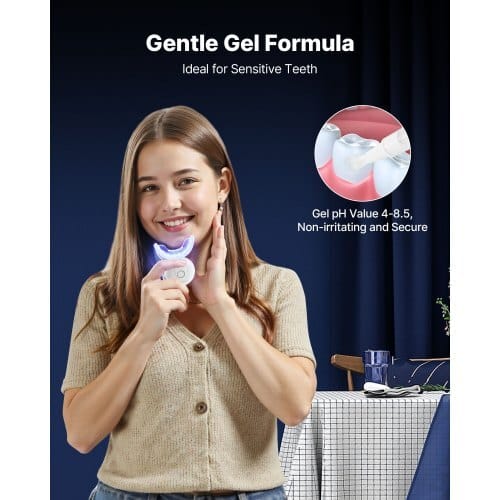 Teeth Whitening Kit with LED Light, 32 LED Accelerator Lights, Whitening Gel Syringe, Desensitizing Gel, and U-Shaped Tray, Wireless Portable Kit Fast and Effectively Removes Stubborn Stains - Image 4