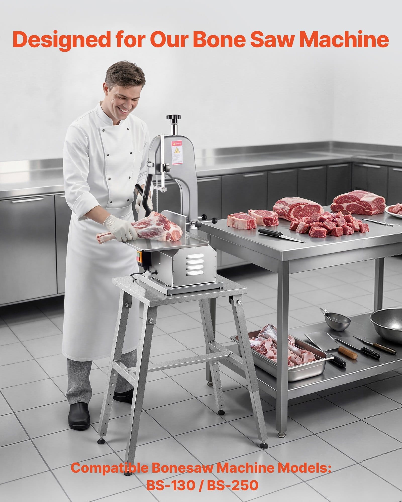 Electric Meat Bandsaw Stand, Floor Stand with Adjustable Height, Stable H-Shaped Frame, Anti-Slip Foot Pads, for Our Bone Saw Machine, Compatible with Models BS-130 & BS-250