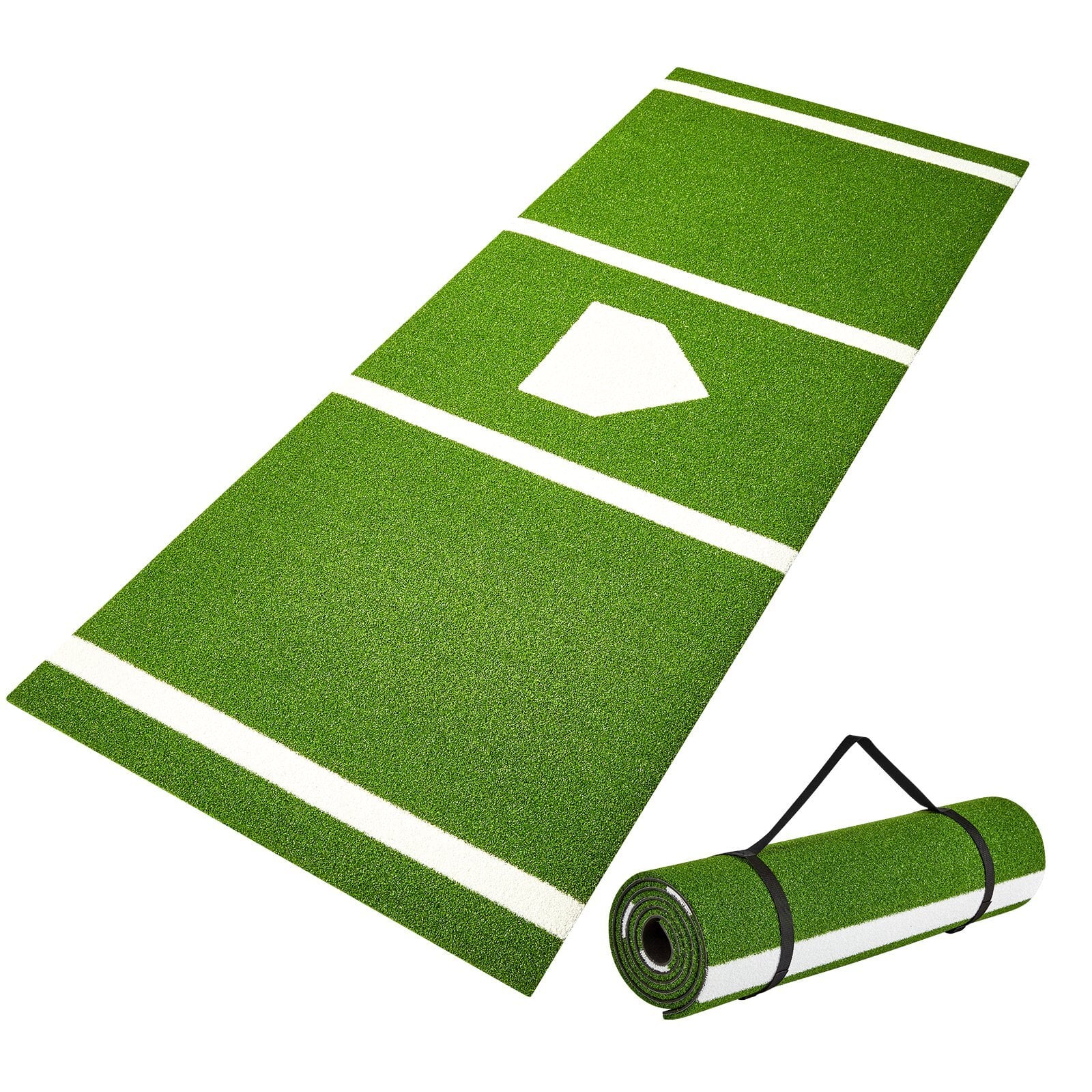 10x3.8 ft Baseball Softball Hitting Batting Mat, Indoor/Outdoor Anti-Slip Anti-Fade Softball Mat, Lined & Foam Backing Training Aid with Tightening Rope, Portable Practice Mats, Green