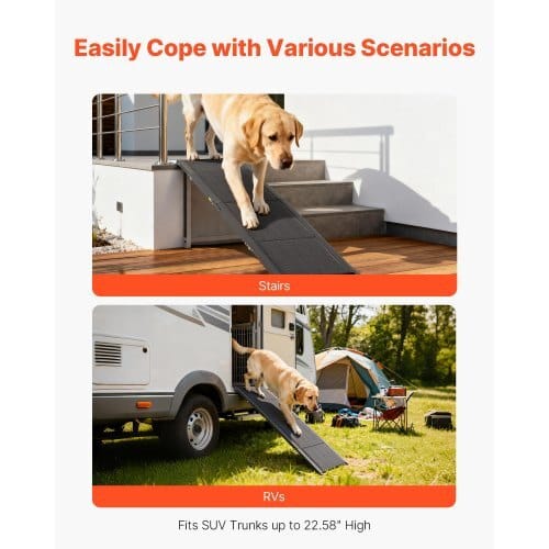Dog Ramp for Cars, 63" L x 17" W, Folding Pet Ramps for Medium & Large Dogs up to 250lbs, Pet Stair Ramp with Non-Slip Oxford Fabric Surface, Portable Outdoor Dog Car Ramps for SUV & Truck - Image 3
