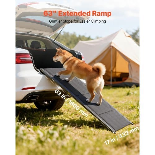 Dog Ramp for Cars, 63" L x 17" W, Folding Pet Ramps for Medium & Large Dogs up to 250lbs, Pet Stair Ramp with Non-Slip Oxford Fabric Surface, Portable Outdoor Dog Car Ramps for SUV & Truck - Image 6