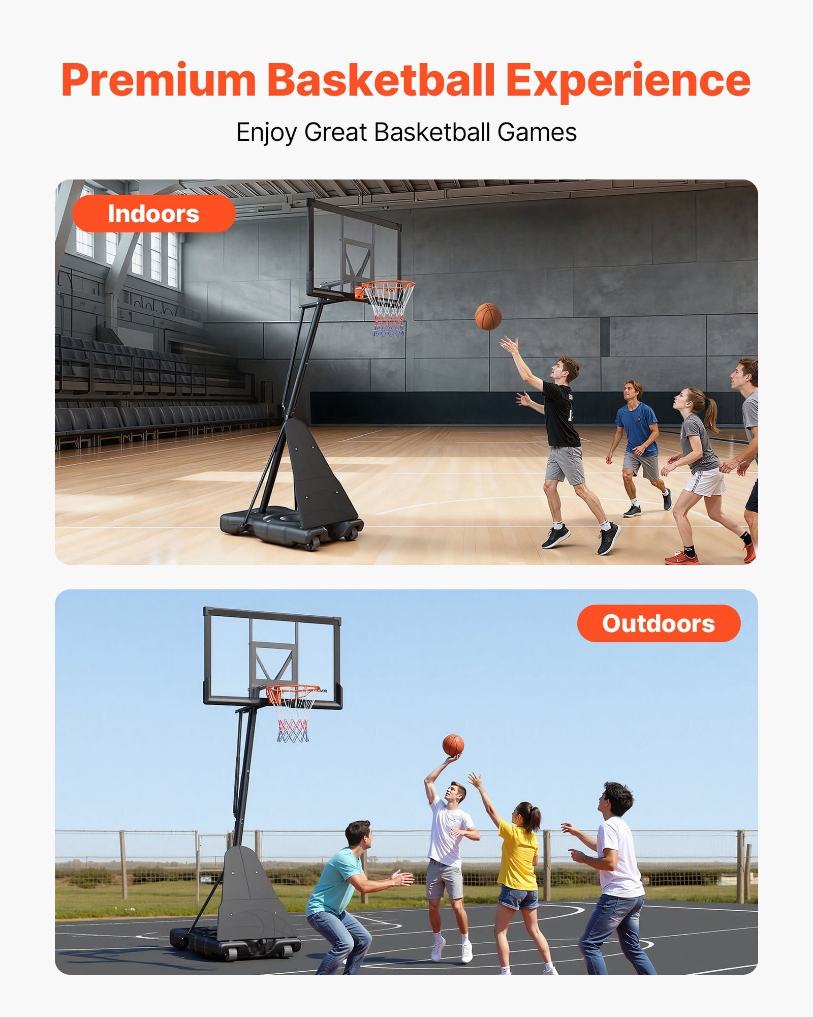 Portable Basketball Stand, 10 ft Height Adjustment Basketball Hoop & Goal, Basketballs Hoop Outdoor with 50 inch PC Backboard for Kids, Adults in Schools, Parks,  Indoor & Outdoor Use