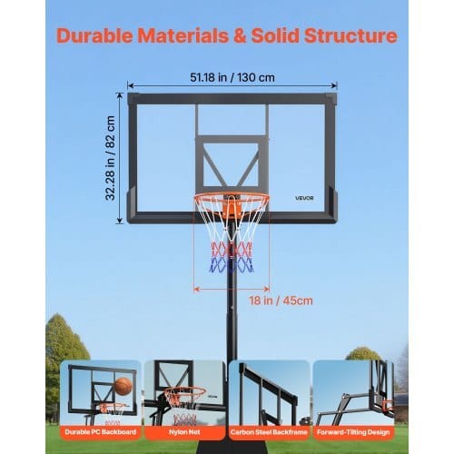 Portable Basketball Stand, 10 ft Height Adjustment Basketball Hoop & Goal, Basketballs Hoop Outdoor with 50 inch PC Backboard for Kids, Adults in Schools, Parks, Indoor & Outdoor Use - Image 3