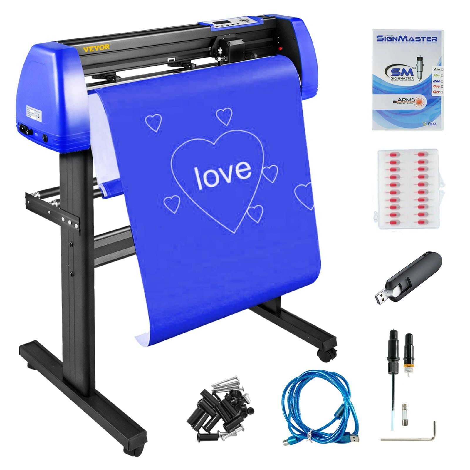 Vinyl Cutter, 28" Vinyl Cutter Machine with 20 Blades, Maximum Paper Feed 720mm Vinyl Plotter Cutter Machine with Sturdy Floor Stand Adjustable Force and Speed for Sign Making