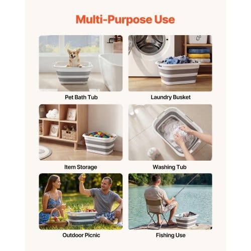 Dog Bathtub, Collapsible Dog Bath Tub, Pet Bathing Grooming Wash Shower Station, Portable Space-saving & Stable Support, Built-In Drainage Hole for Small Pet Puppy Doggie Cat Outdoor, Gray White - Image 6