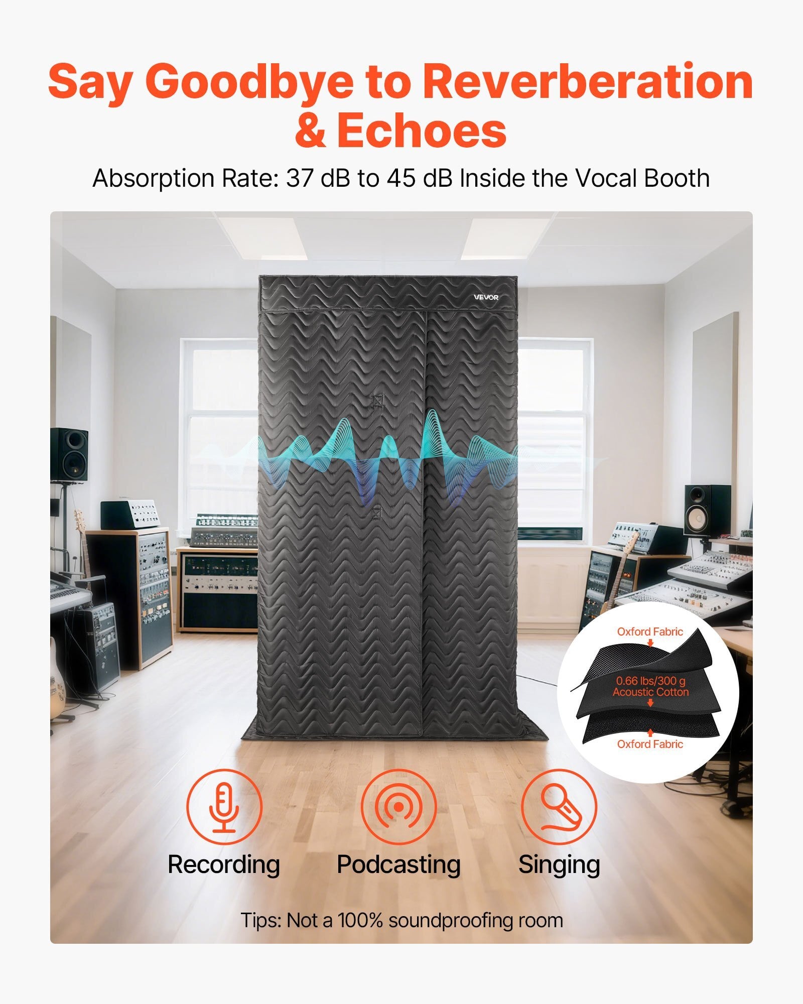 6.56 ft Portable Vocal Booth Pro-Grade Recording Studio for Echo-Free Vocals