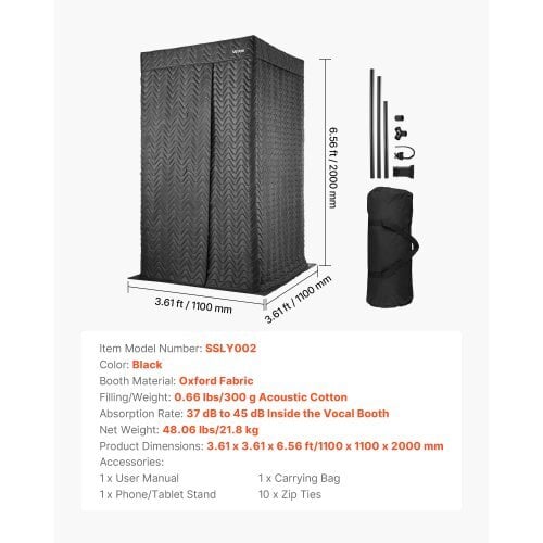 6.56 ft Portable Vocal Booth Pro-Grade Recording Studio for Echo-Free Vocals - Image 6