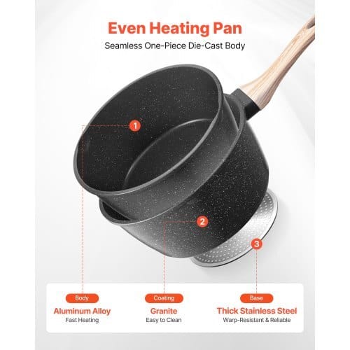 Saucepan Set, 1.5 QT & 2.5 QT Nonstick Saucepan with Glass Lids, Multipurpose Cooking Sauce Pots with Detachable Handles, Sauce Pan Kitchen Cooking Pot with Coating, Induction Compatible, Black - Image 2
