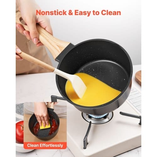 Saucepan Set, 1.5 QT & 2.5 QT Nonstick Saucepan with Glass Lids, Multipurpose Cooking Sauce Pots with Detachable Handles, Sauce Pan Kitchen Cooking Pot with Coating, Induction Compatible, Black - Image 3