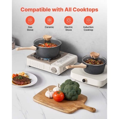 Saucepan Set, 1.5 QT & 2.5 QT Nonstick Saucepan with Glass Lids, Multipurpose Cooking Sauce Pots with Detachable Handles, Sauce Pan Kitchen Cooking Pot with Coating, Induction Compatible, Black - Image 4