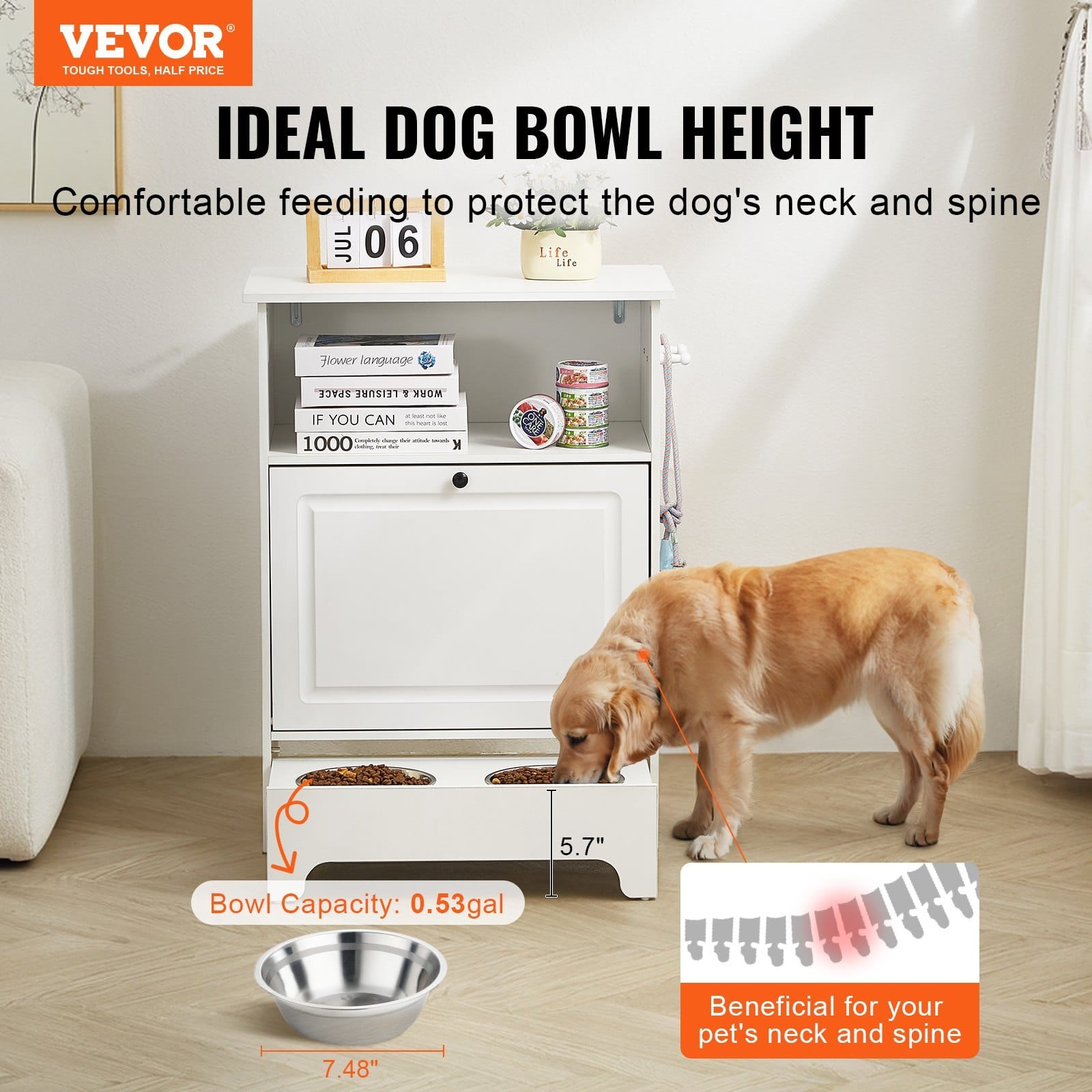 Pet Feeding Station with 2 Stainless Steel Bowls, Elevated Dog Bowls with Storage, Dog Food Storage and Feeder Station with Tilt Out Storage Cabinet, Pet Toy Storage Organizer, for Small Dogs - Image 2