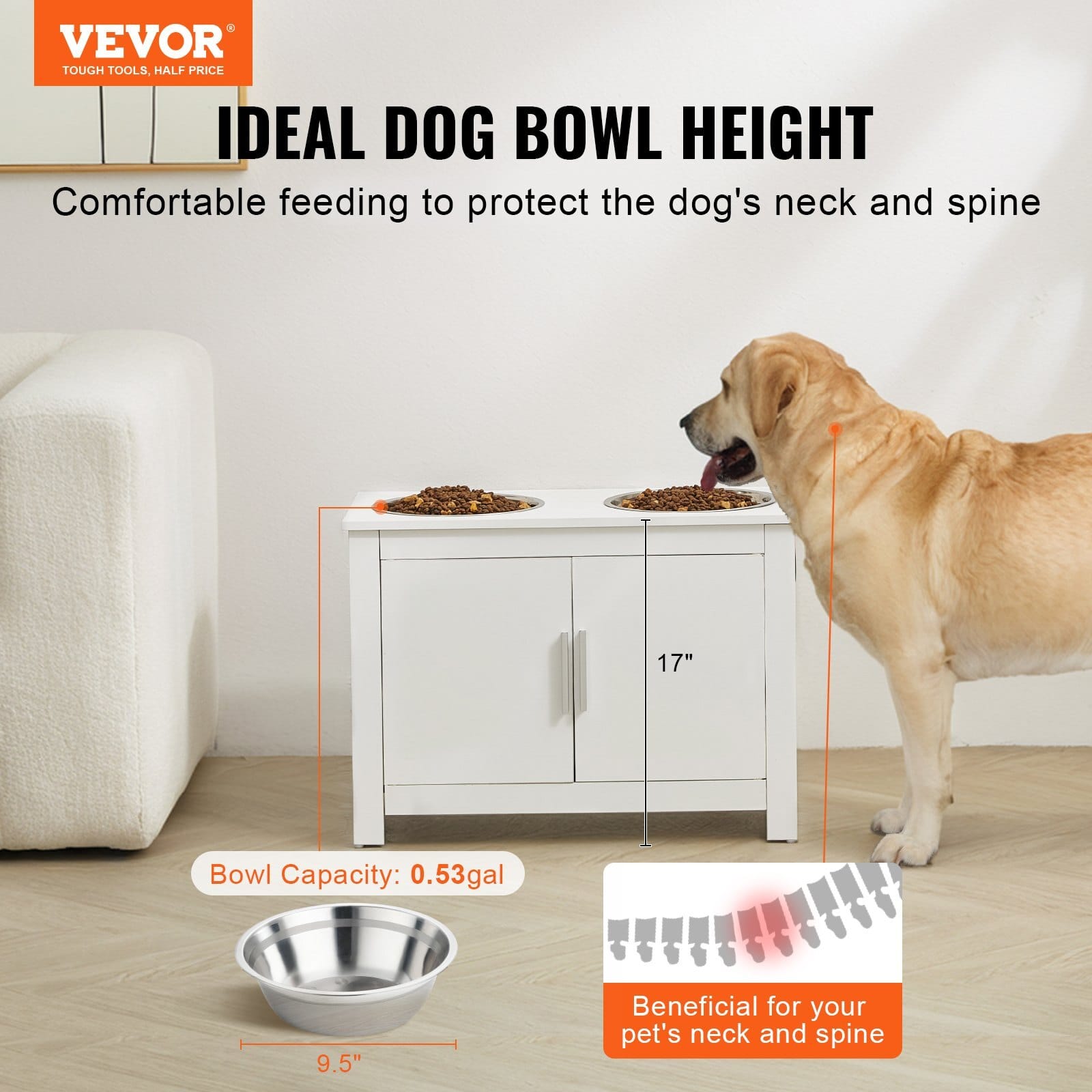 Pet Feeding Station with 2 Stainless Steel Bowls, Elevated Dog Bowls with Storage, Dog Food Storage and Feeder Station with Storage Cabinet, Pet Toy Storage Organizer, for Dogs, Modern - Image 2