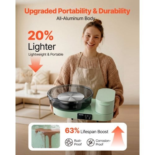 Pottery Wheel for Adults, 14" and 11" Turntables, 450W Electric Table Top Pottery Wheel with Foot Pedal, 30-300 RPM Adjustable Speed, Aluminum Body, for Beginners, DIY Clay Art Craft, Green - Image 2