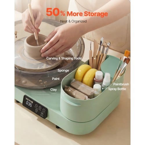 Pottery Wheel for Adults, 14" and 11" Turntables, 450W Electric Table Top Pottery Wheel with Foot Pedal, 30-300 RPM Adjustable Speed, Aluminum Body, for Beginners, DIY Clay Art Craft, Green - Image 5