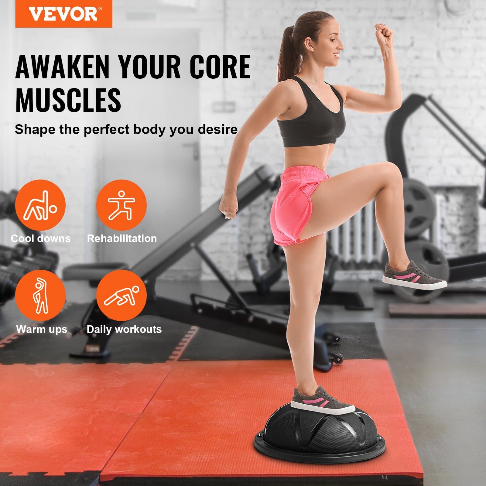 Half Exercise Ball Trainer, 23 inch Balance Ball Trainer, 660 lbs Capacity Stability Ball, Yoga Ball with Resistance Bands and Pump, Strength Fitness Ball for Home Gym, Full Body Workouts, Black - Image 2