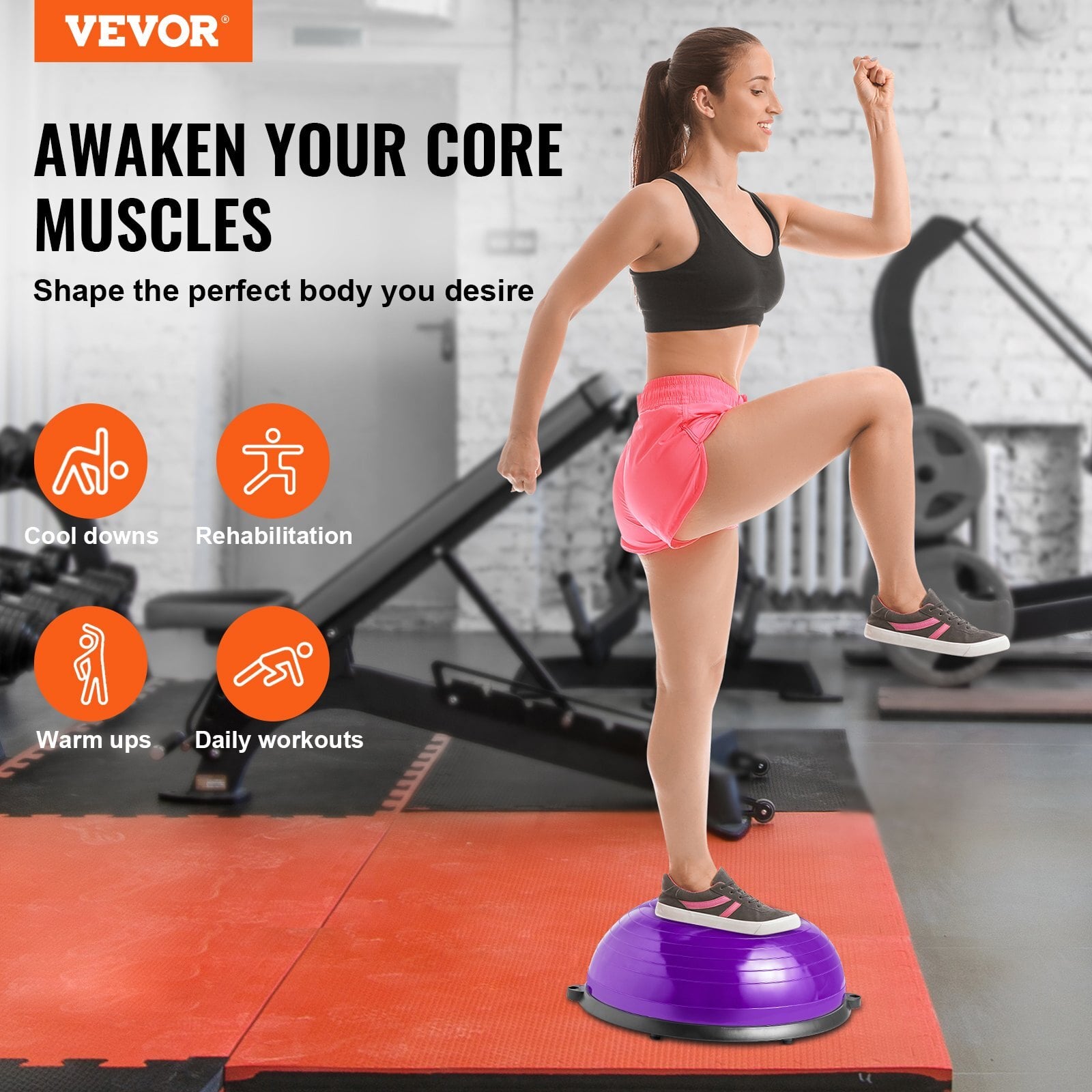 Half Exercise Ball Trainer, 23 inch Balance Ball Trainer, 660lbs Stability Ball, Yoga Ball with Resistance Bands & Foot Pump, Strength Fitness Ball for Home Gym, Full Body Workout, Purple - Image 2