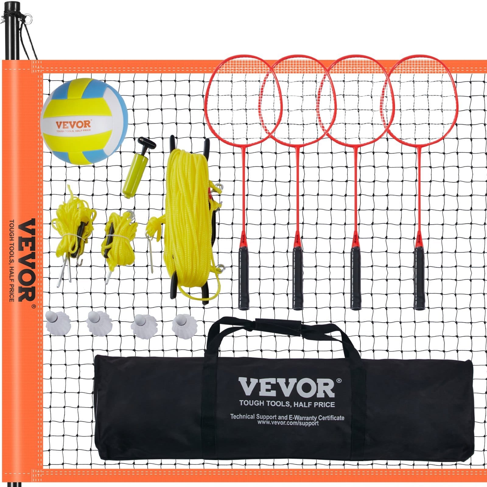 Volleyball and Badminton Set, Outdoor Portable Badminton Net, Adjustable Height Steel Poles, Professional Combo Set with PVC Volleyball, Pump, Carrying Bag, Easy Setup for Backyard Beach Lawn