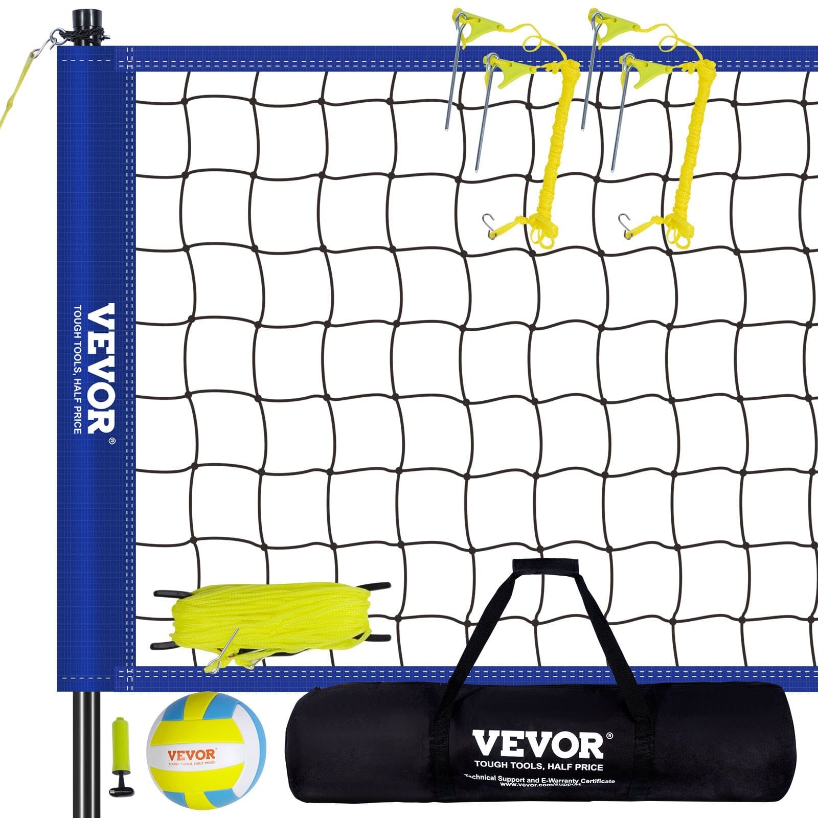 Outdoor Portable Volleyball Net System, Adjustable Height Steel Poles, Professional Volleyball Set with PVC Volleyball, Pump, Carrying Bag, Heavy Duty Volleyball Net for Backyard, Beach, Lawn