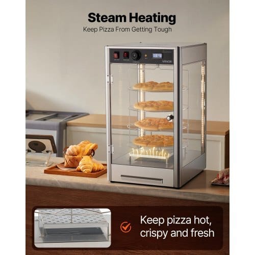 Commercial Food Warmer Display, 4-Tier Pizza Warmer with Rotary Steam Heating for 14 in Pizza, 86?„‰~185?„‰ Temperature Control and Temp Display, 25W Oven Light + Top LED for Pizza Shop, Restaurant - Image 4
