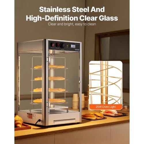 Commercial Food Warmer Display, 4-Tier Pizza Warmer with Rotary Steam Heating for 14 in Pizza, 86?„‰~185?„‰ Temperature Control and Temp Display, 25W Oven Light + Top LED for Pizza Shop, Restaurant - Image 5