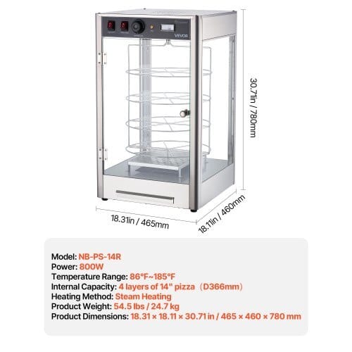 Commercial Food Warmer Display, 4-Tier Pizza Warmer with Rotary Steam Heating for 14 in Pizza, 86?„‰~185?„‰ Temperature Control and Temp Display, 25W Oven Light + Top LED for Pizza Shop, Restaurant - Image 6
