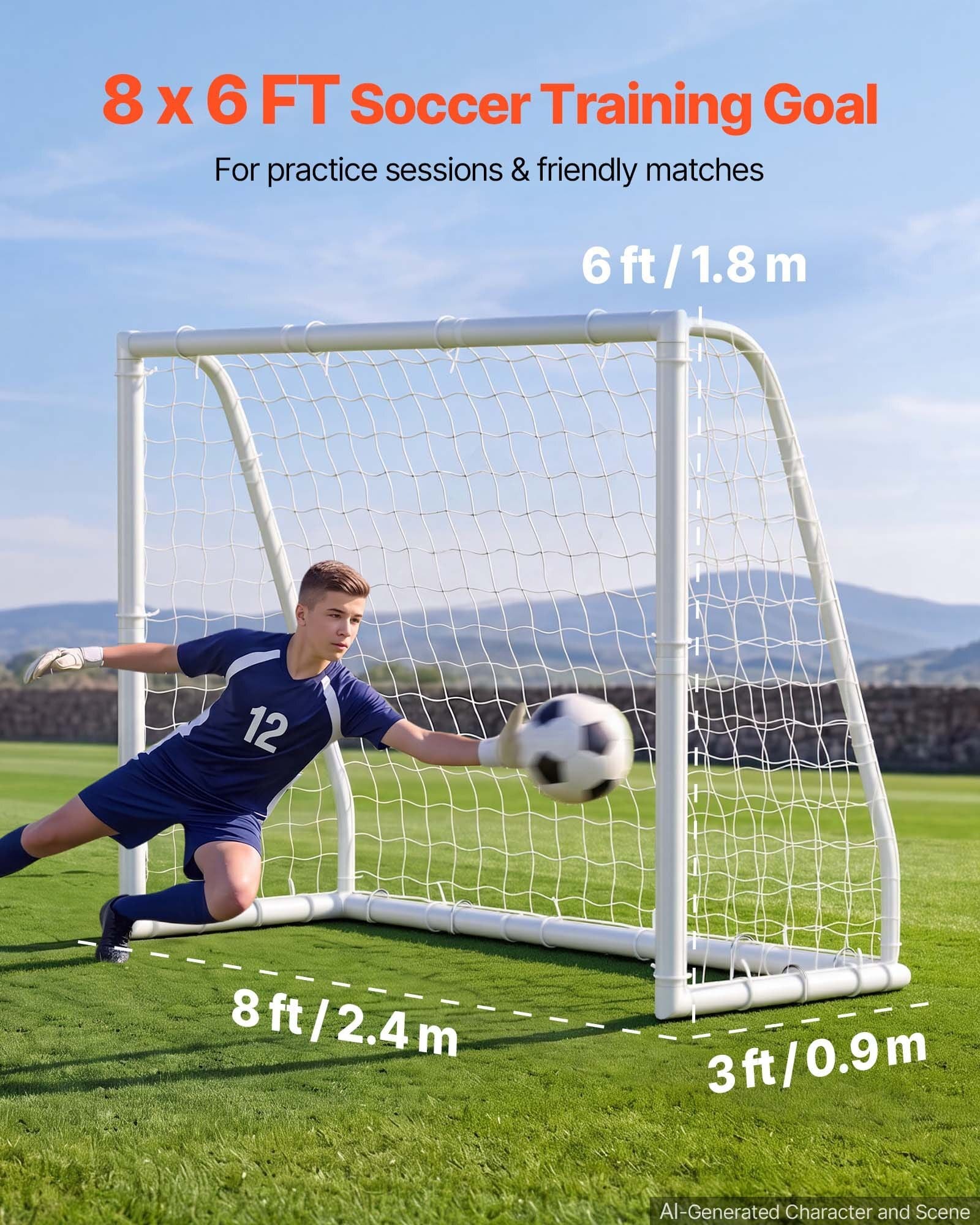 Soccer Goal 8 x 6 FT PVC Soccer Goal for Backyard with PE Net, Portable Weatherproof Set, with High-Strength PE Net, Target, Cones, for Youth Kids & Adults Outdoor Backyard Practice Training